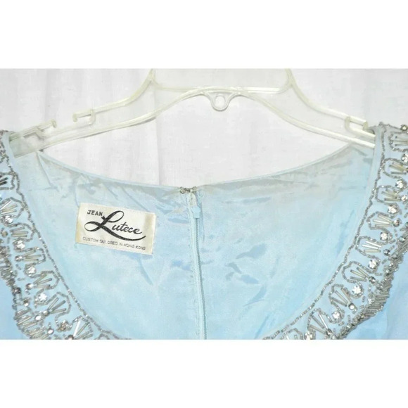 Jean Lutece 1960s Blue Chiffon Dress Heavy Beading - Picture 3 of 8